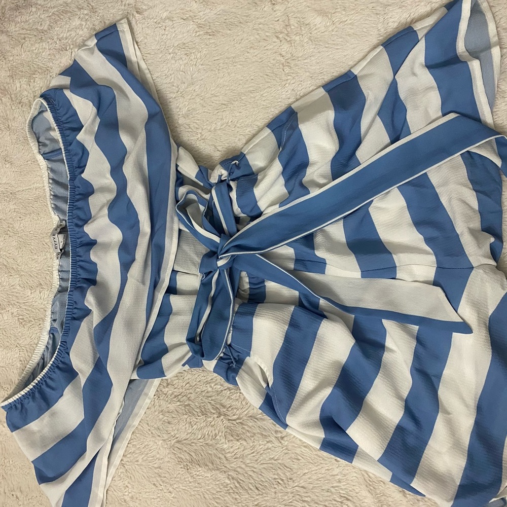 White and Blue stripped  HYFVE romper